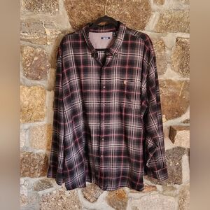 Izod Stratton Flannel L/S Button Front Shirt Black/Red/Grey Plaid Size 3XL